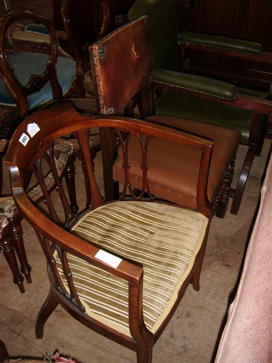 Edwardian tub chair and a Carolean style chair(-)